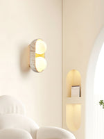 Solstice Trio Wall Sconce in Travertine and Wood – Modern Ambient Lighting