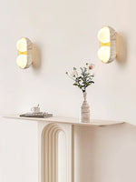 Solstice Trio Wall Sconce in Travertine and Wood – Modern Ambient Lighting
