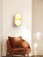Solstice Trio Wall Sconce in Travertine and Wood – Modern Ambient Lighting