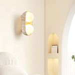 Solstice Trio Wall Sconce in Travertine and Wood – Modern Ambient Lighting