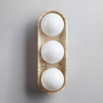 Solstice Trio Wall Sconce in Travertine and Wood – Modern Ambient Lighting