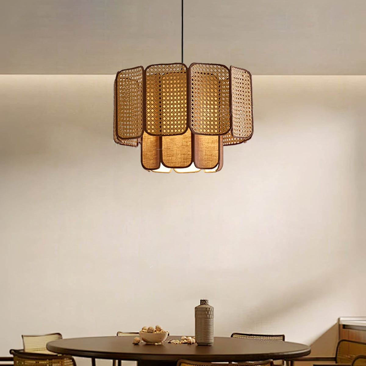 Soltera Handwoven Rattan Swag Pendant Light for Dining and Living Spaces