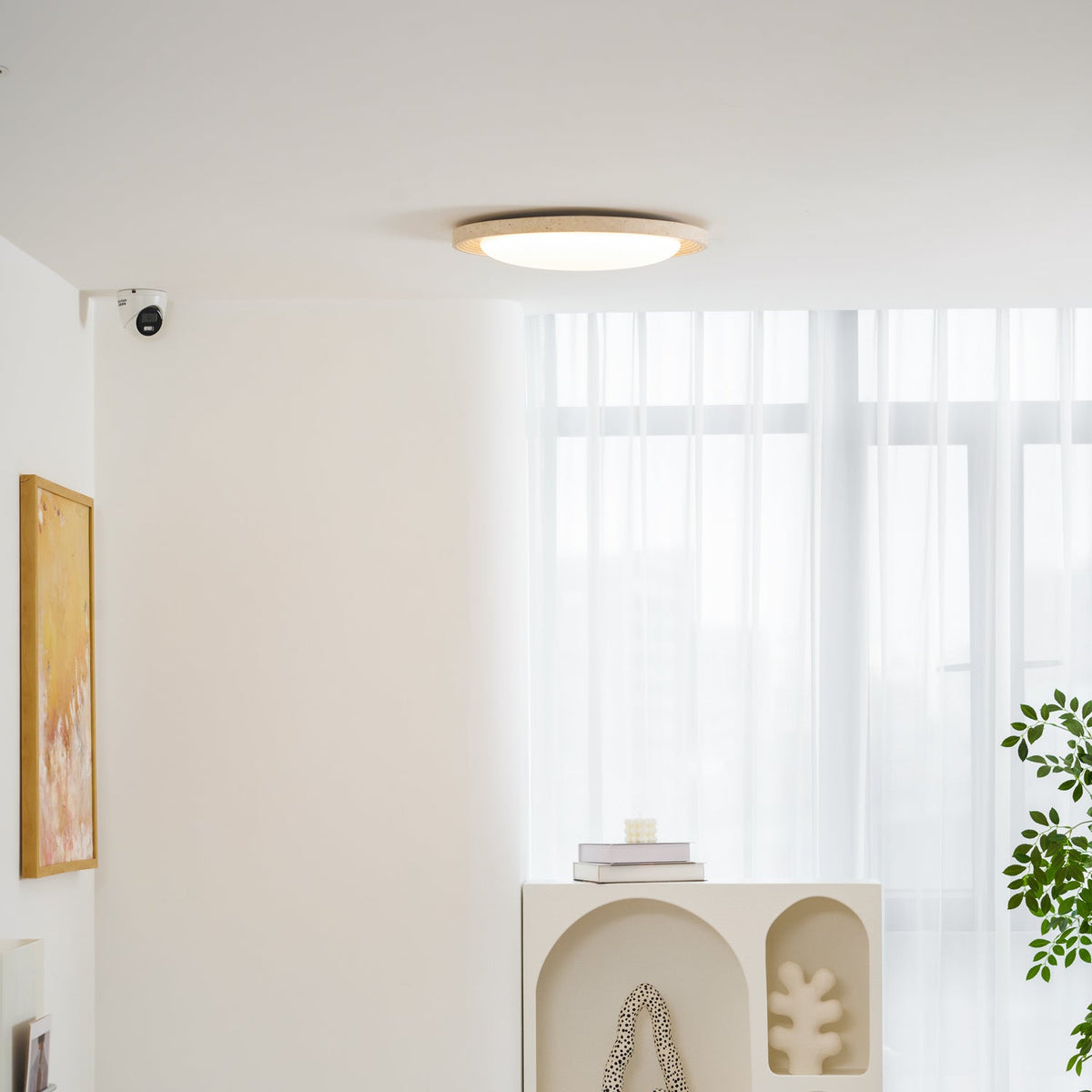 Soluna Ceiling Light in Natural Travertine – Modern Flush Mount LED
