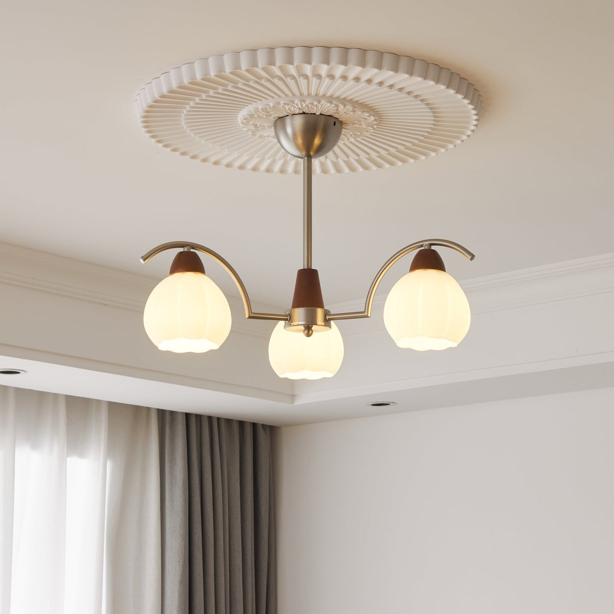 Soluna Bloom Modern Floral Glass Chandelier with Walnut Accents