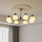 Soluna Bloom Modern Floral Glass Chandelier with Walnut Accents