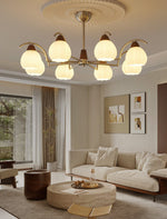 Soluna Bloom Modern Floral Glass Chandelier with Walnut Accents