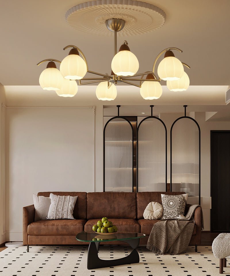 Soluna Bloom Modern Floral Glass Chandelier with Walnut Accents