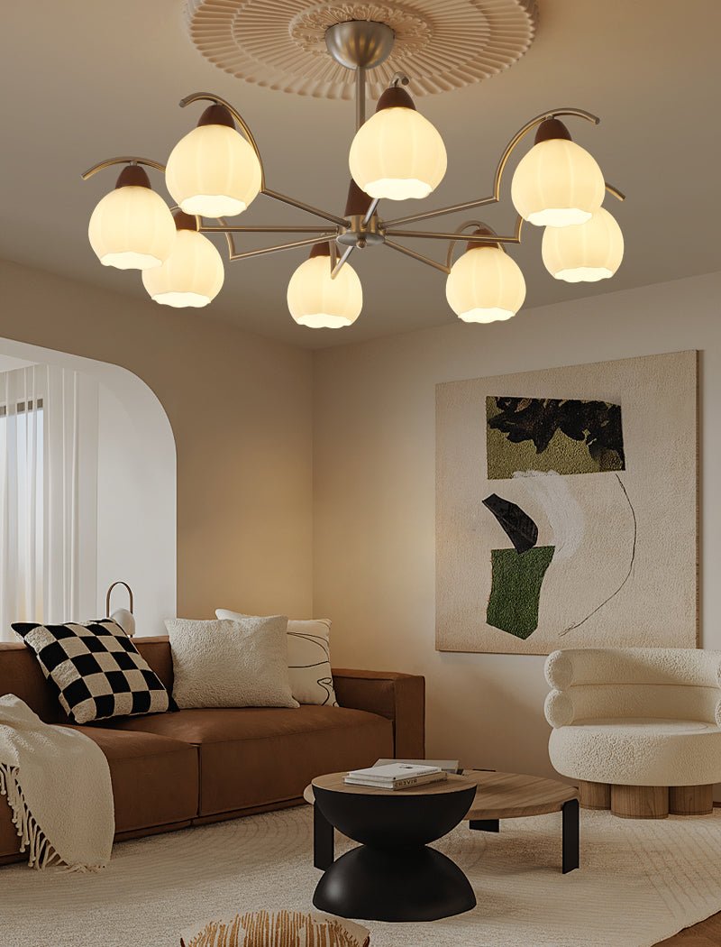 Soluna Bloom Modern Floral Glass Chandelier with Walnut Accents