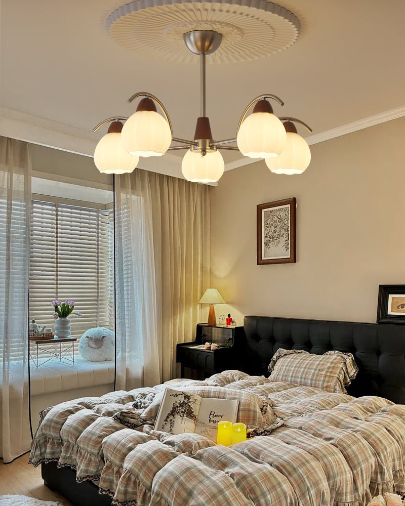 Soluna Bloom Modern Floral Glass Chandelier with Walnut Accents