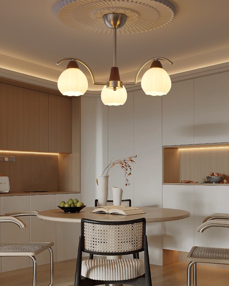 Soluna Bloom Modern Floral Glass Chandelier with Walnut Accents