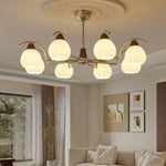 Soluna Bloom Modern Floral Glass Chandelier with Walnut Accents