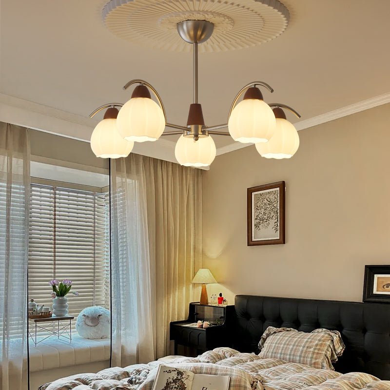 Soluna Bloom Modern Floral Glass Chandelier with Walnut Accents
