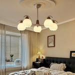 Soluna Bloom Modern Floral Glass Chandelier with Walnut Accents