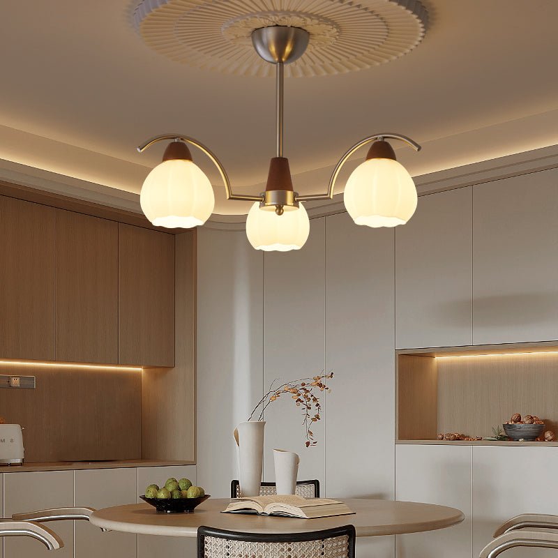 Soluna Bloom Modern Floral Glass Chandelier with Walnut Accents