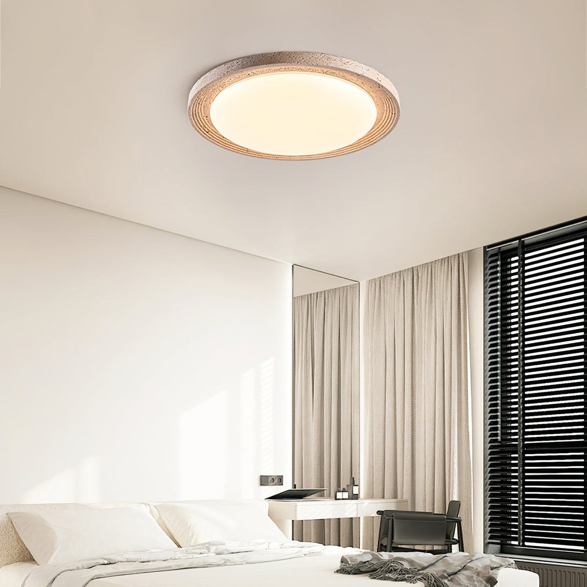 Soluna Ceiling Light in Natural Travertine – Modern Flush Mount LED