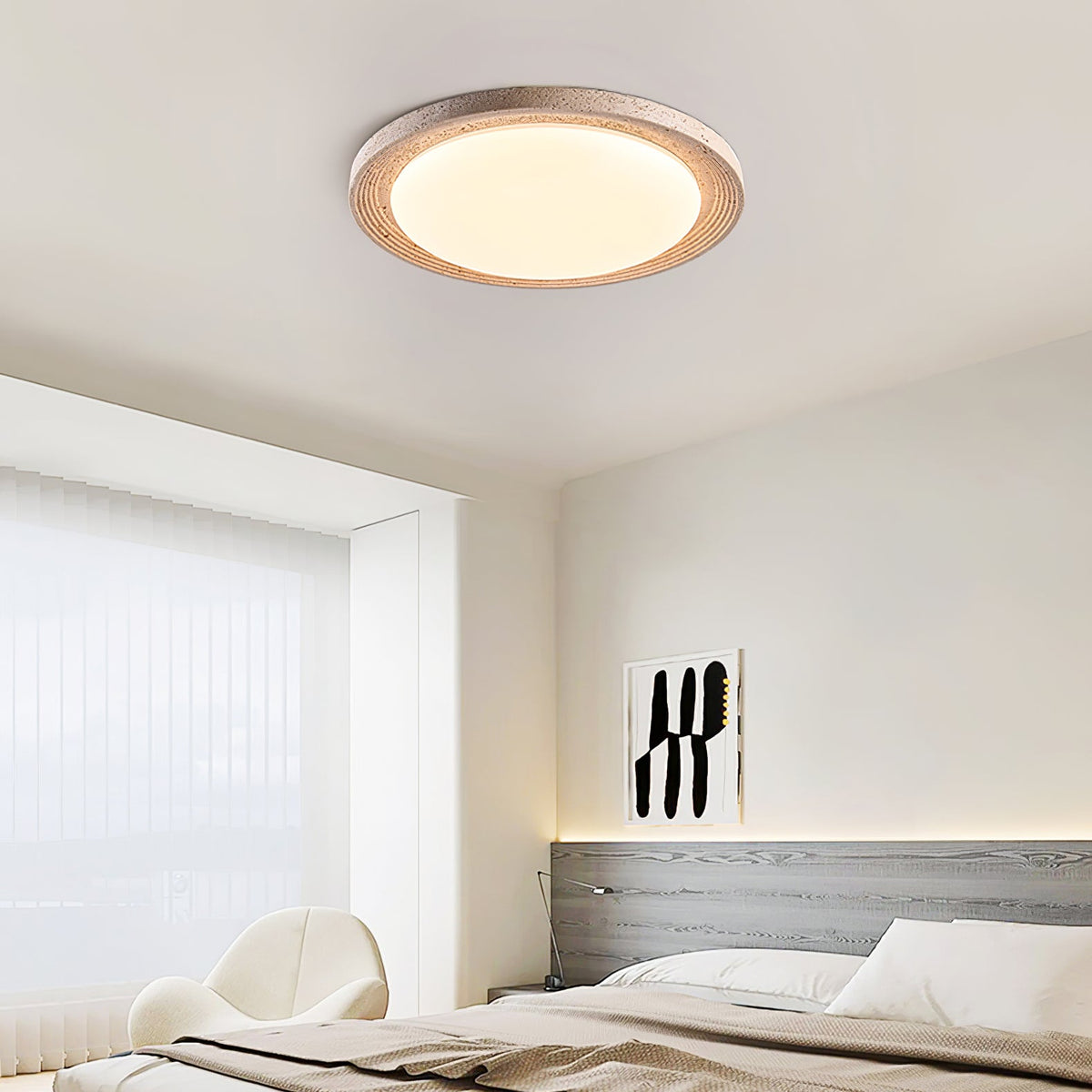 Soluna Ceiling Light in Natural Travertine – Modern Flush Mount LED