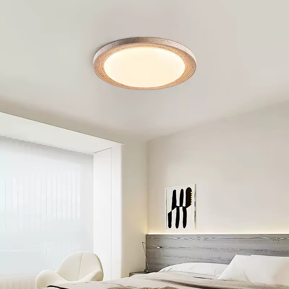 Soluna Ceiling Light in Natural Travertine – Modern Flush Mount LED