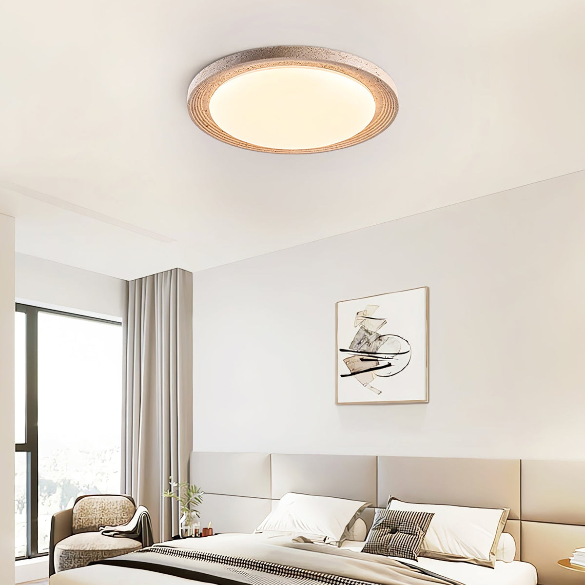 Soluna Ceiling Light in Natural Travertine – Modern Flush Mount LED