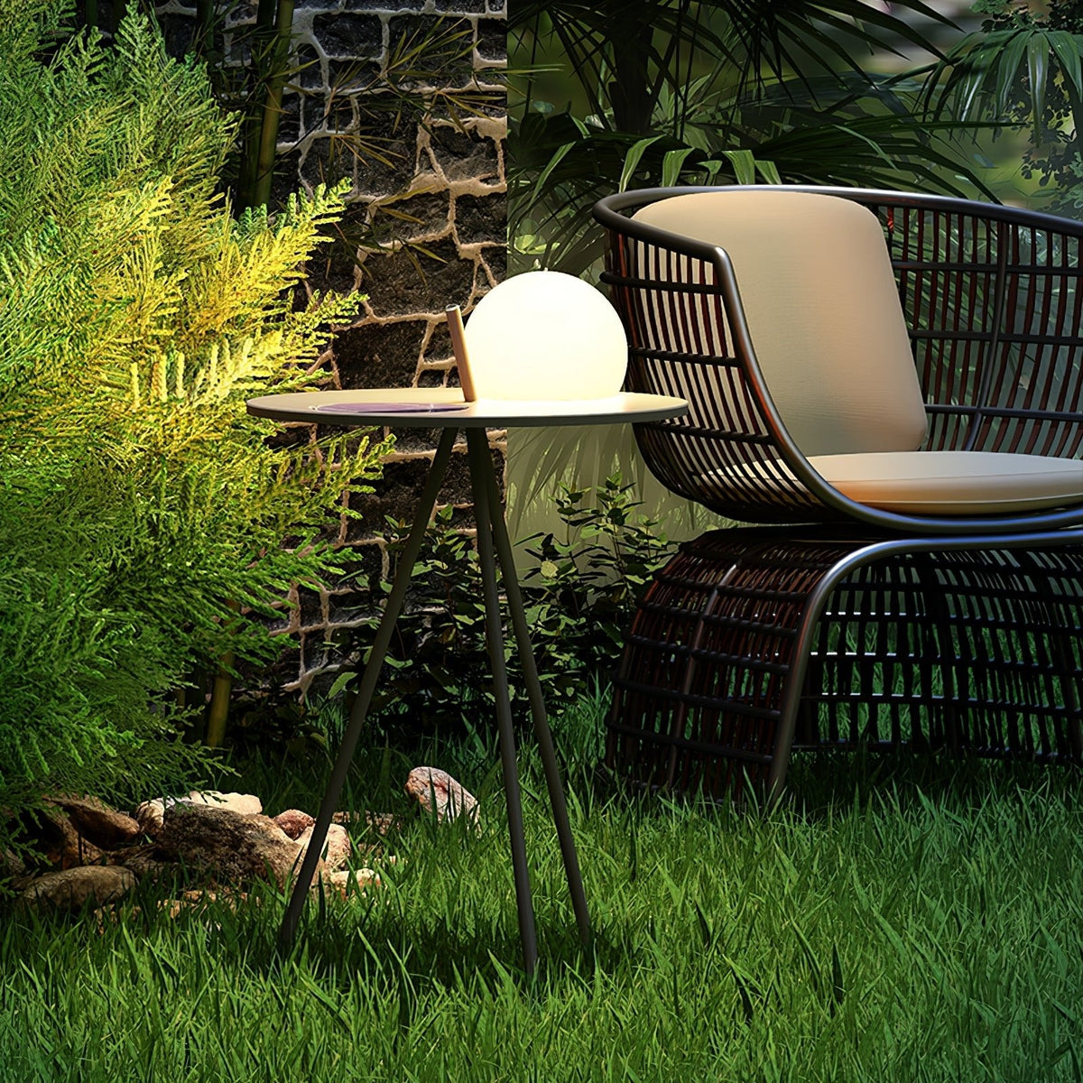Soluna Tripod Solar Outdoor Lamp with Side Table in Silver Gray