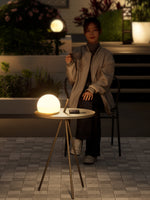 Soluna Tripod Solar Outdoor Lamp with Side Table in Silver Gray