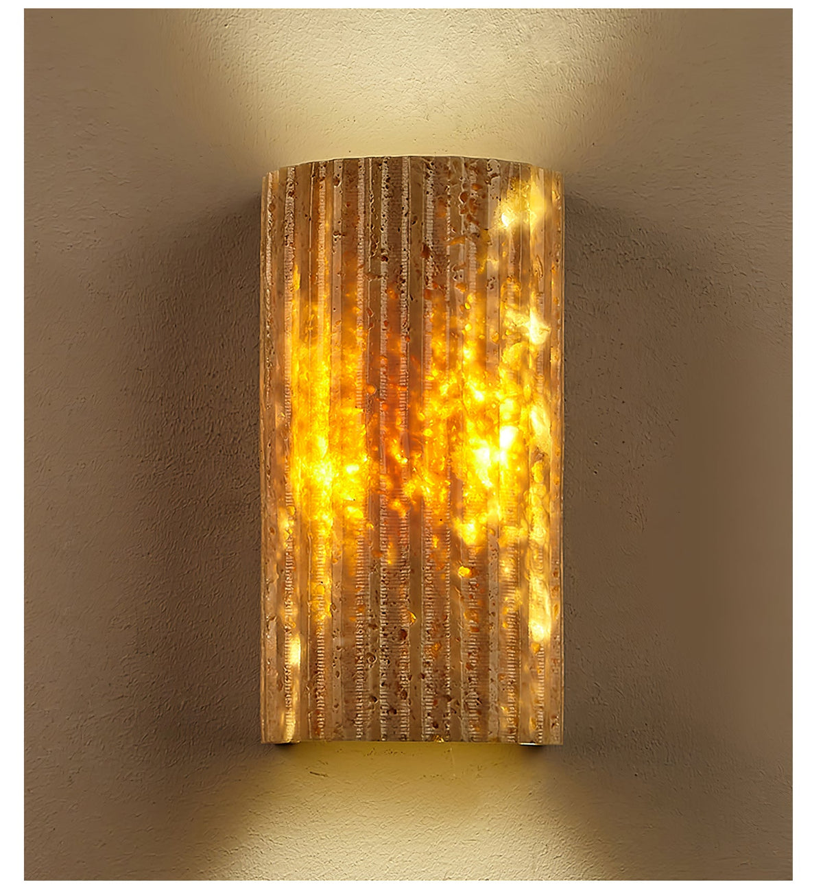 Solunar Veil Wall Sconce — Fluted Travertine LED Wall Light