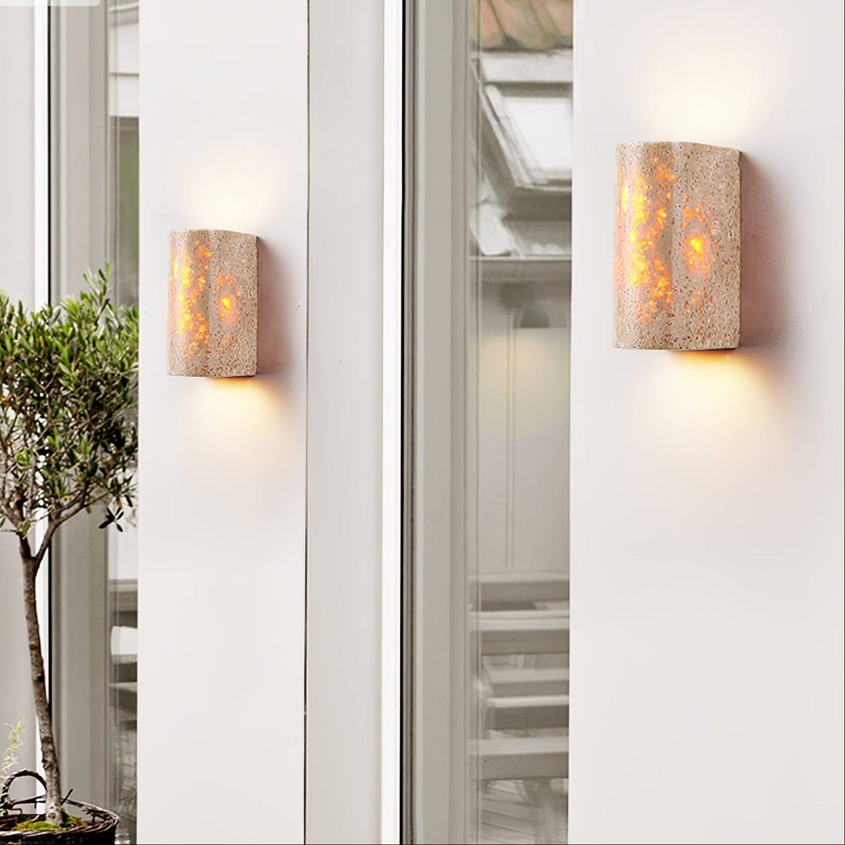 Solunar Veil Wall Sconce — Fluted Travertine LED Wall Light