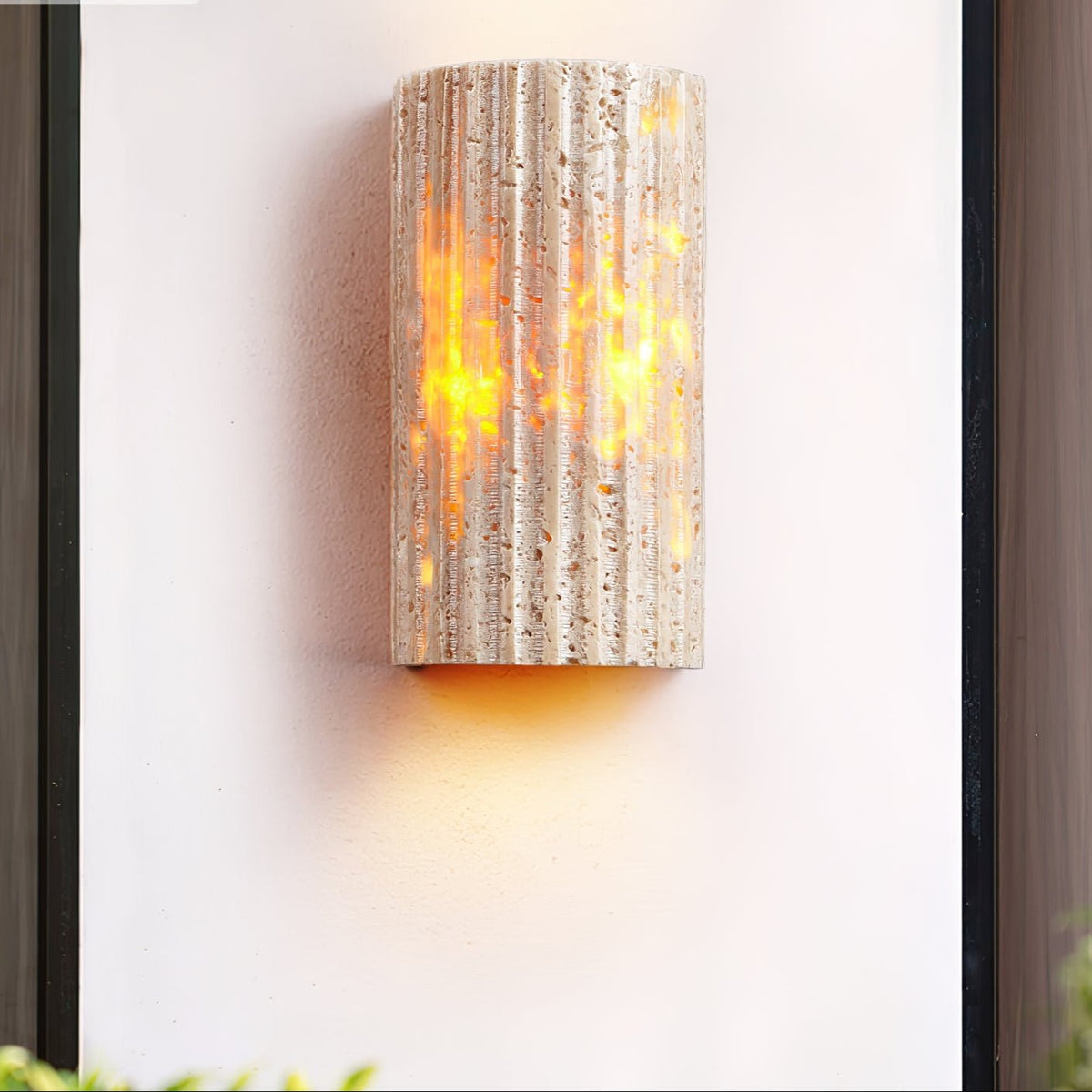 Solunar Veil Wall Sconce — Fluted Travertine LED Wall Light