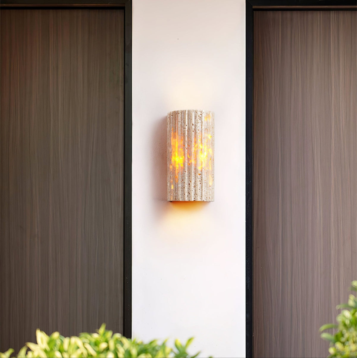 Solunar Veil Wall Sconce — Fluted Travertine LED Wall Light