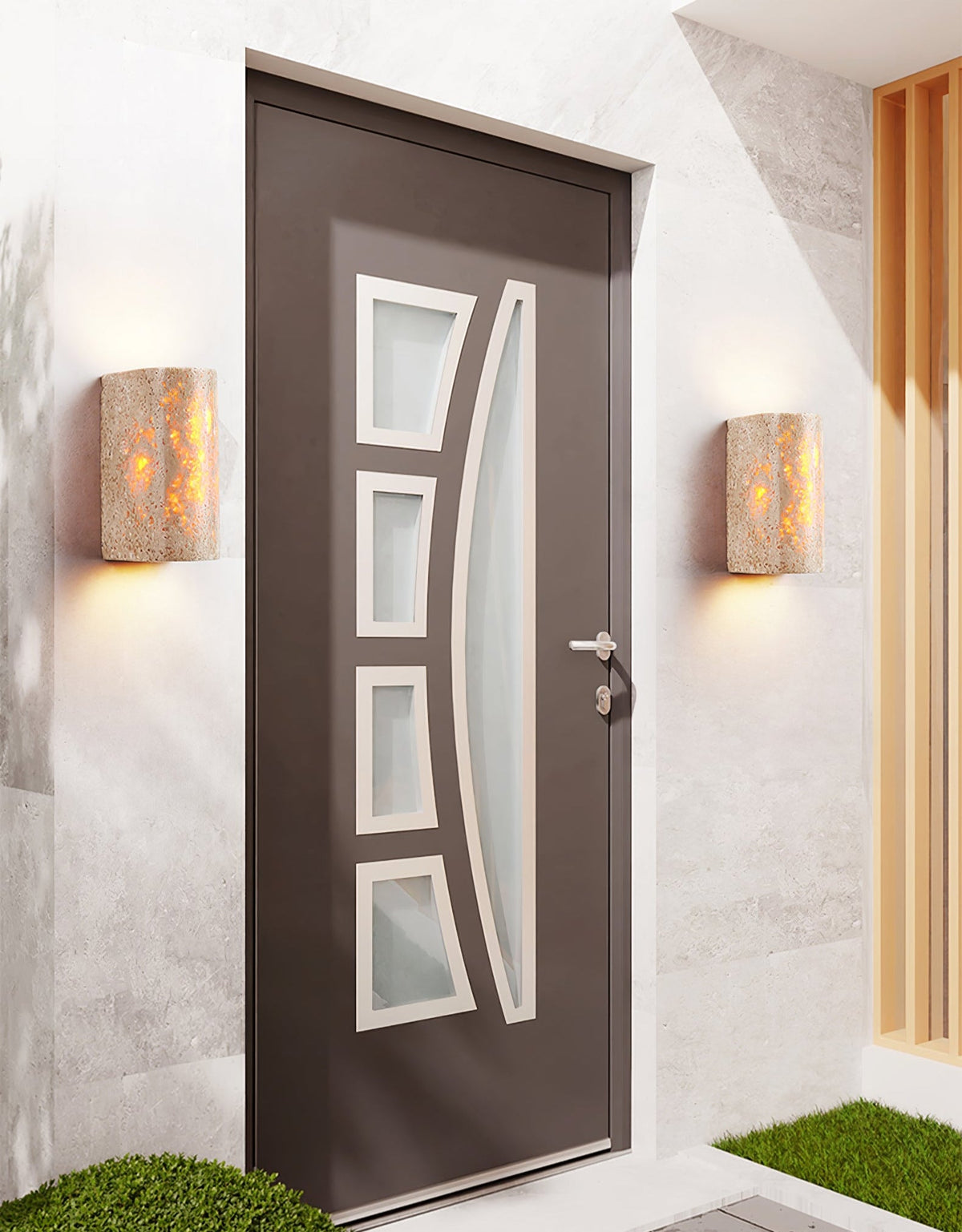 Solunar Veil Wall Sconce — Fluted Travertine LED Wall Light