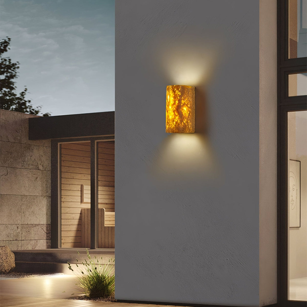 Solunar Veil Wall Sconce — Fluted Travertine LED Wall Light