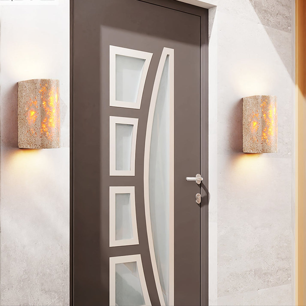 Solunar Veil Wall Sconce — Fluted Travertine LED Wall Light