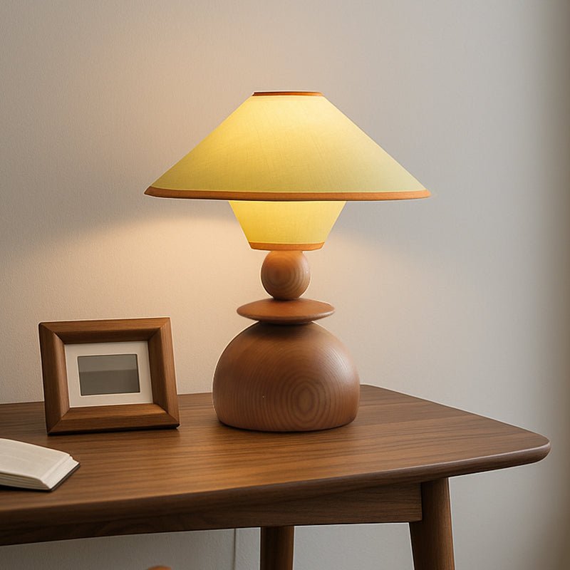 Solvane Sculptural Wood Table Lamp with Fabric Shade