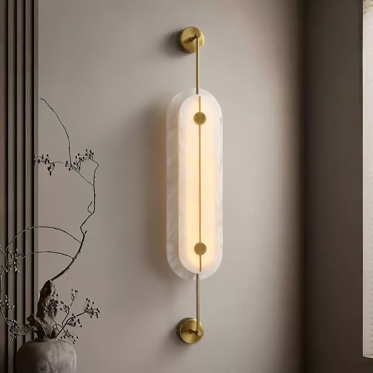 Solvane Alabaster Wall Sconce – Modern Brass LED Wall Light