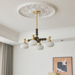 Solviento Modern Brass and Wood Chandelier with Glass Globes