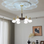Solviento Modern Brass and Wood Chandelier with Glass Globes