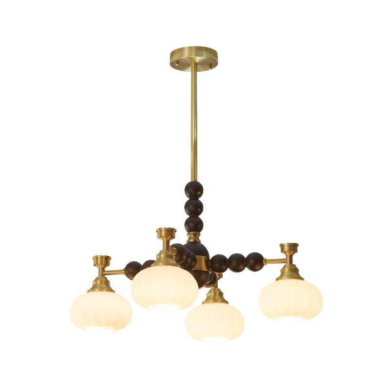 Solviento Modern Brass and Wood Chandelier with Glass Globes