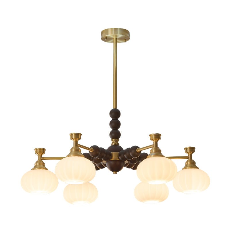 Solviento Modern Brass and Wood Chandelier with Glass Globes