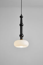Solvra Modern Wood and Amber Glass Pendant Light for Dining Room