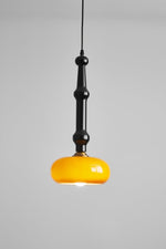 Solvra Modern Wood and Amber Glass Pendant Light for Dining Room