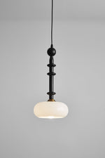 Solvra Modern Wood and Amber Glass Pendant Light for Dining Room