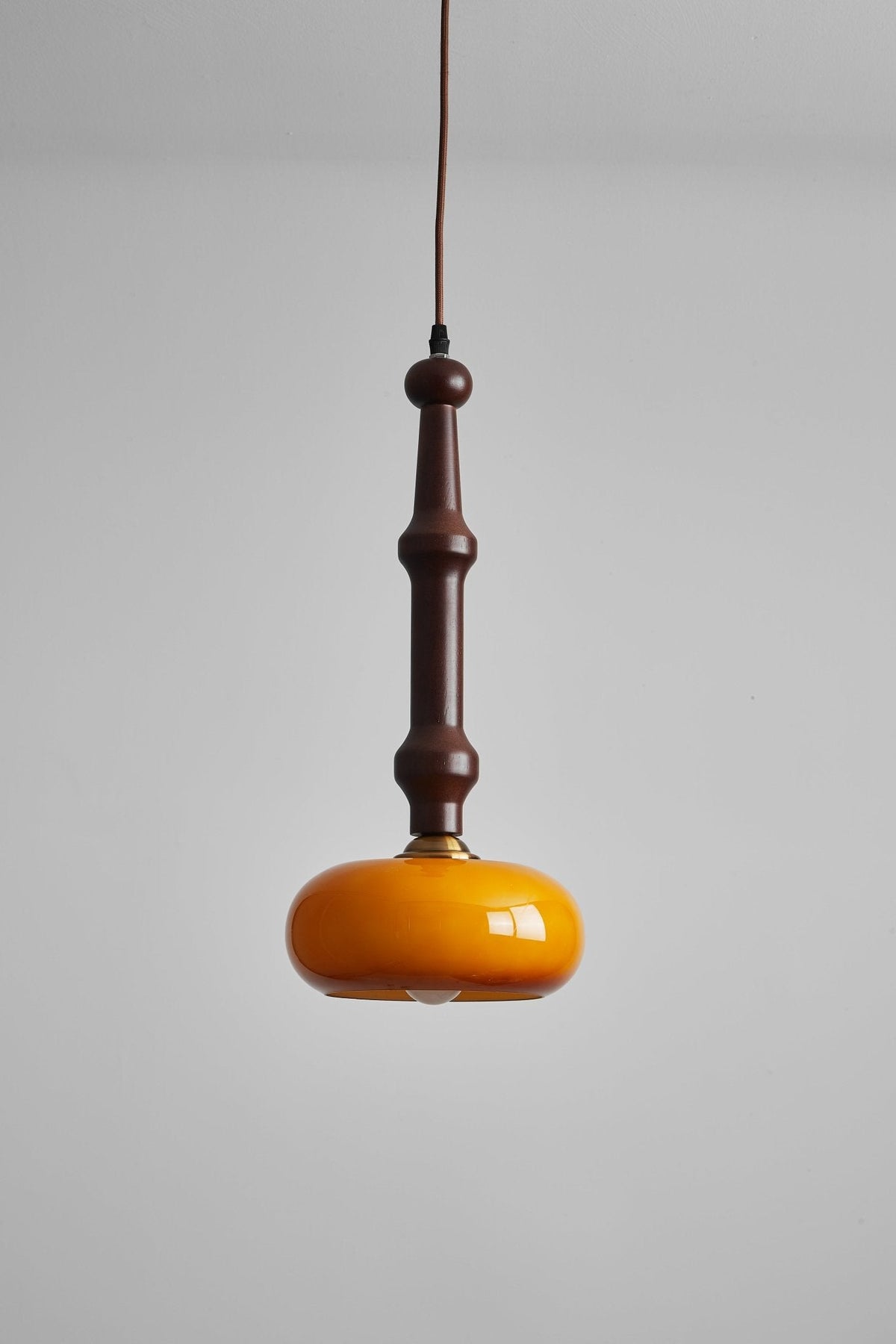 Solvra Modern Wood and Amber Glass Pendant Light for Dining Room