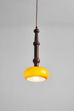 Solvra Modern Wood and Amber Glass Pendant Light for Dining Room