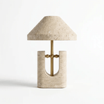 Solvra Sculptural Travertine Table Lamp with Brass Accents