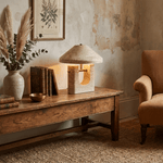 Solvra Sculptural Travertine Table Lamp with Brass Accents