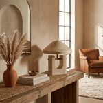 Solvra Sculptural Travertine Table Lamp with Brass Accents