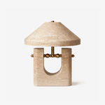 Solvra Sculptural Travertine Table Lamp with Brass Accents