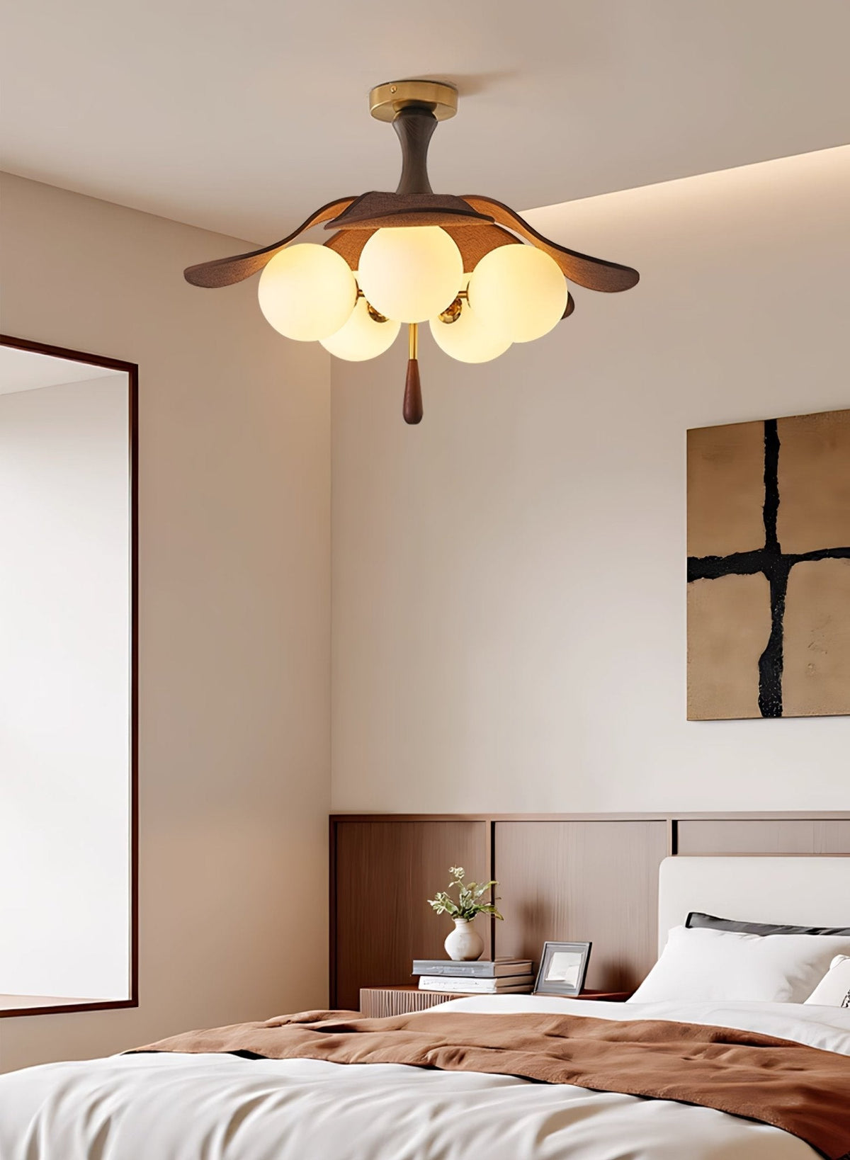Solyntha Wooden Petal Ceiling Light with Glass Globes