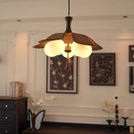 Solyntha Wooden Petal Pendant Light with Glass Orbs for Dining Room