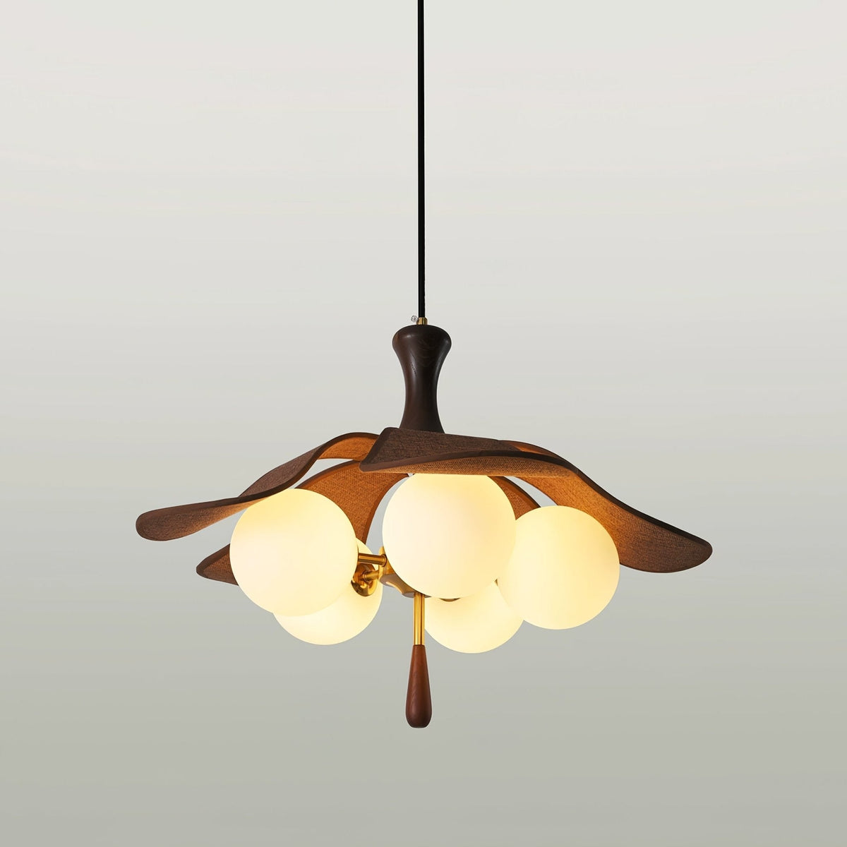 Solyntha Wooden Petal Pendant Light with Glass Orbs for Dining Room