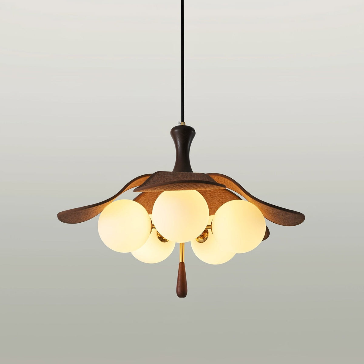 Solyntha Wooden Petal Pendant Light with Glass Orbs for Dining Room